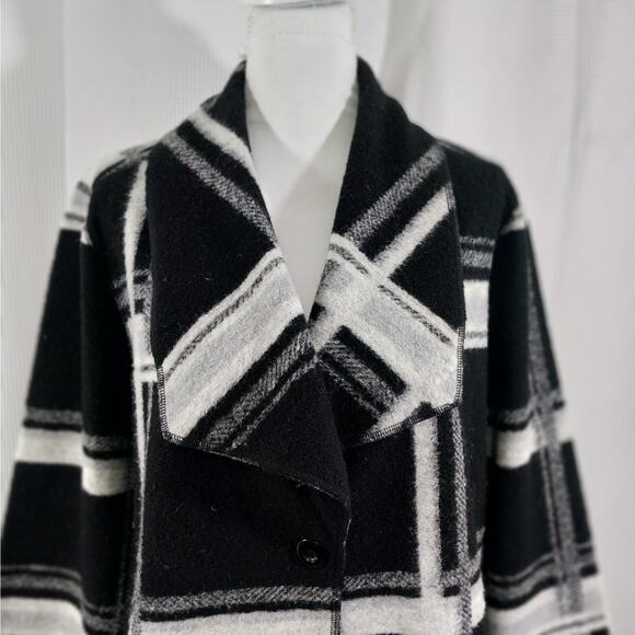 CHICO'S! BLACK & WHITE PLAID FINE WOOL BLEND DECONSTRUCTED JACKET! SZ L - Picture 4 of 10